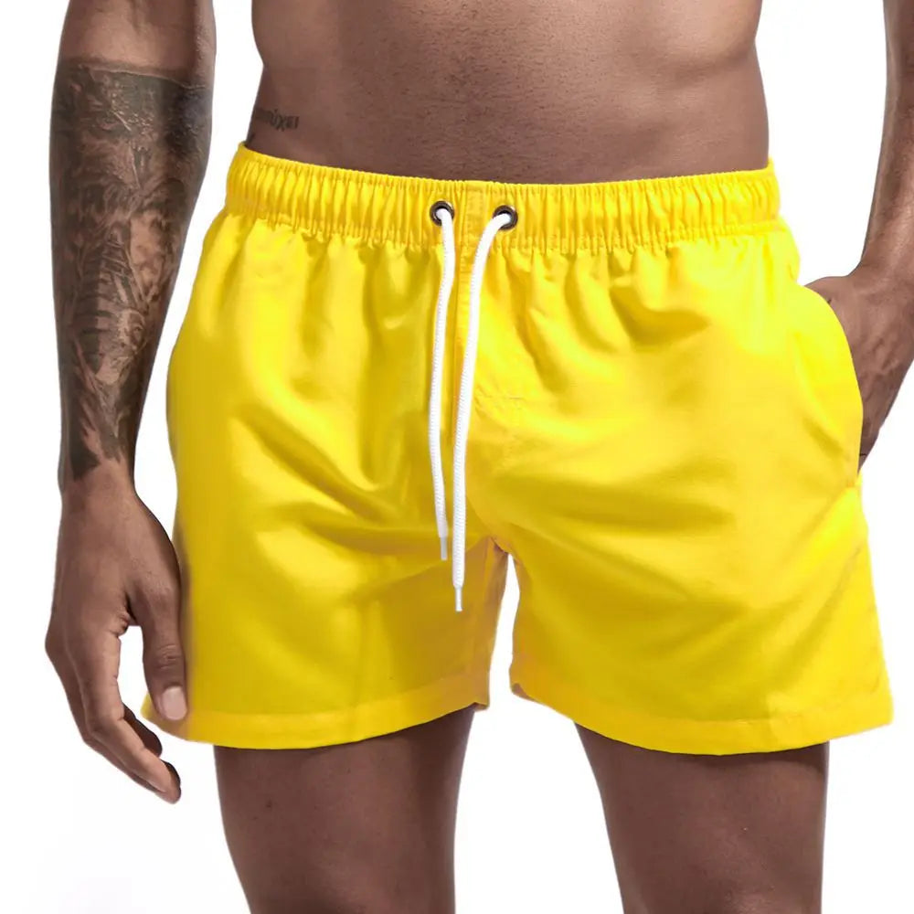 Men's Summer Swimming Shorts Fashion Solid Pocket Shorts Fitness Quick Dry Swimwear Beach Running Breechcloth Bottoms