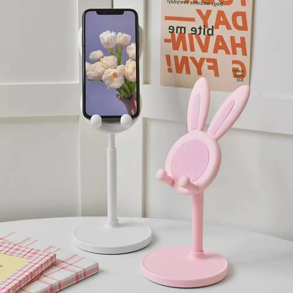 Cute Cartoon Bunny Desktop Mobile Phone Holder Stand Smartphone Tablet Bracket Adjustable Telescopic Lifting Lazy Bracket