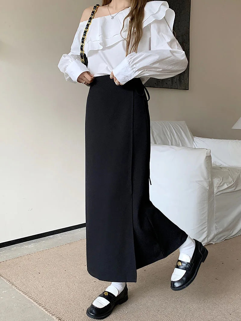 3Colors S-XL Irregular Long Skirt Women 2023 Summer Ankle Length Casual High Waist Pencil Long Skirts Female(L5143