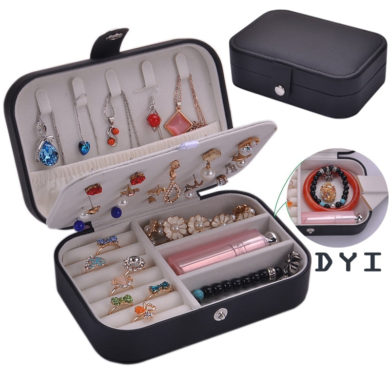 Protable Leather Jewelry Storage Box Earrings Ring Necklace Case Jewel Packaging Travel Cosmetics Beauty Organizer Container Box