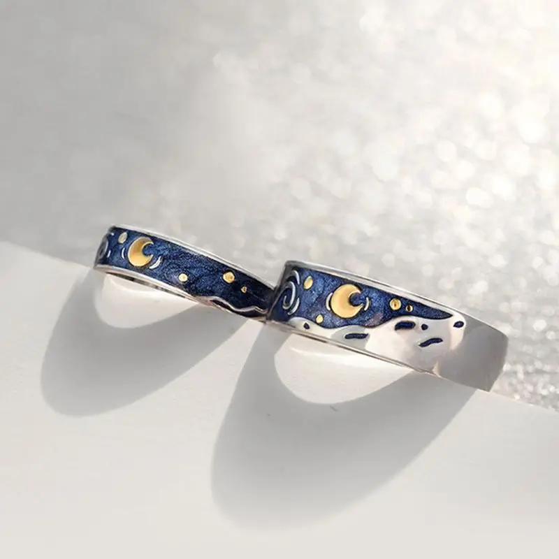 Romantic Personality Couple Ring Van Gogh Starry Night Sky Ring Creative Adjustable Opening Lover Rings Men Women Gift Jewelry