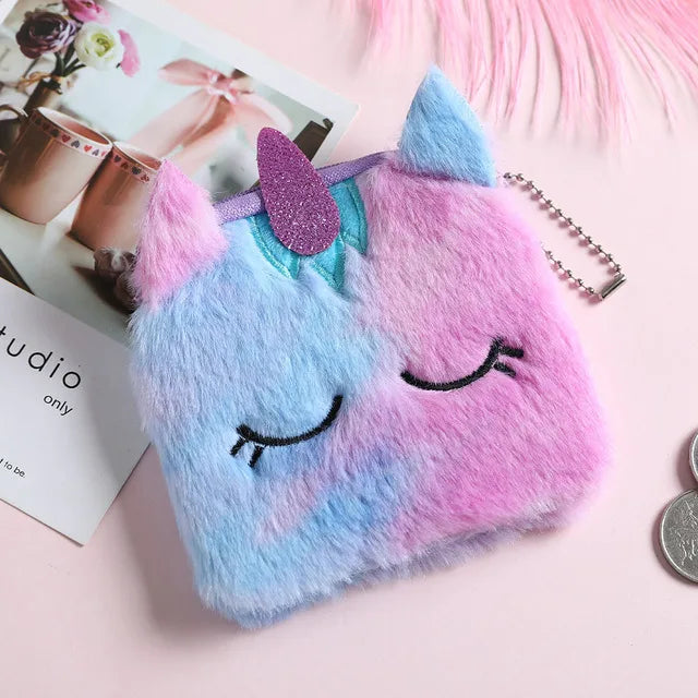 Kids Embroidery Unicorn Plush Toy Crossbody Purses Handbags Little Girls Rainbow Fluffy Purse Cute Cartoon Furry Shoulder Bag