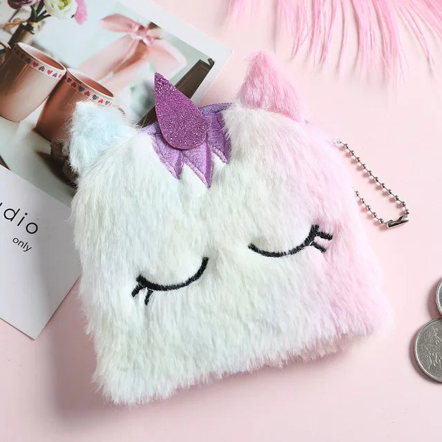 Kids Embroidery Unicorn Plush Toy Crossbody Purses Handbags Little Girls Rainbow Fluffy Purse Cute Cartoon Furry Shoulder Bag