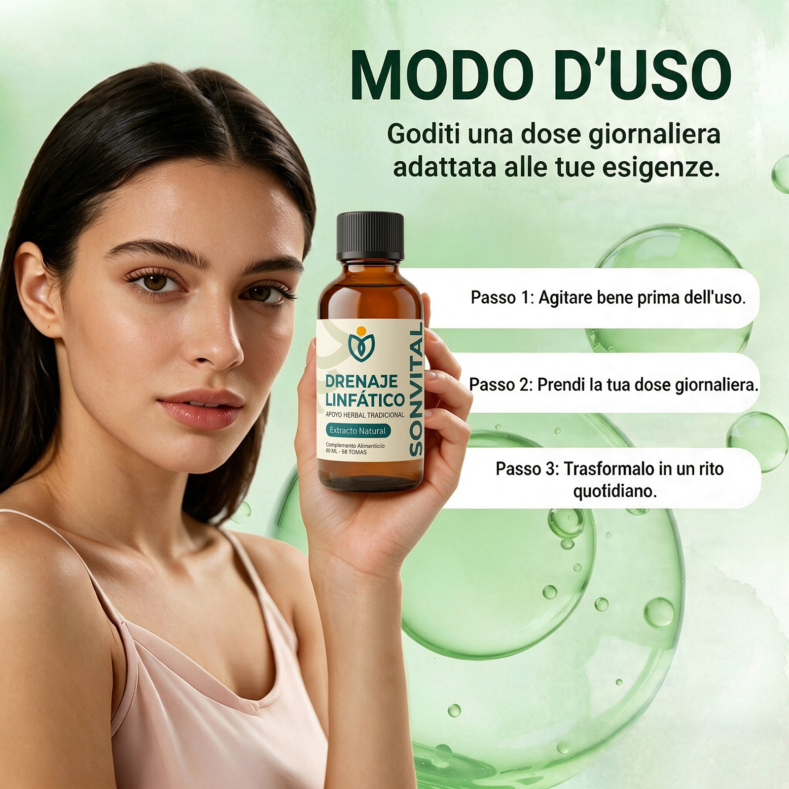 Sonvital Drenaje Linfático Gotas - 60ml Gotas de Drenaje Linfatico para Piernas y Abdomen, Naturales a Base de Hierbas, Sin gluten, para hombres y mujeres