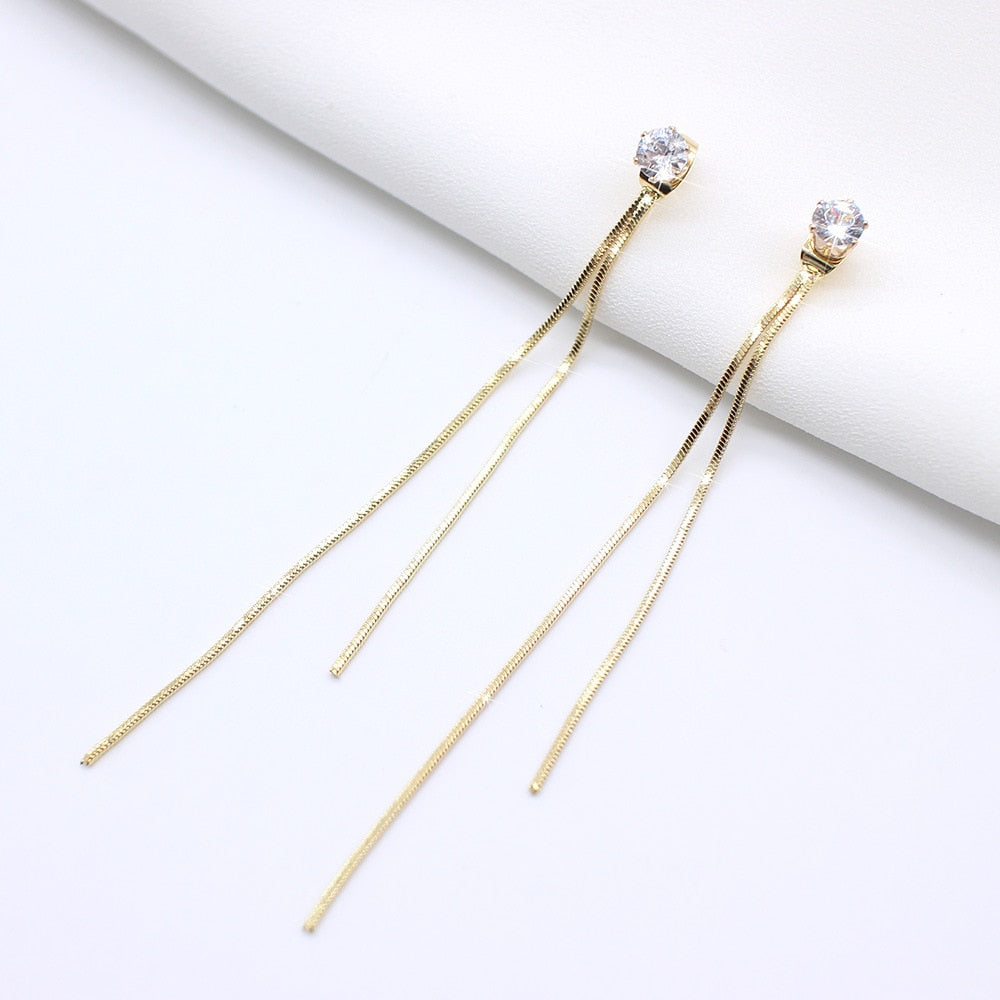 2020 New Gold Color Long Crystal Tassel Dangle Earrings for Women Wedding Drop Earring Fashion Jewelry Gifts