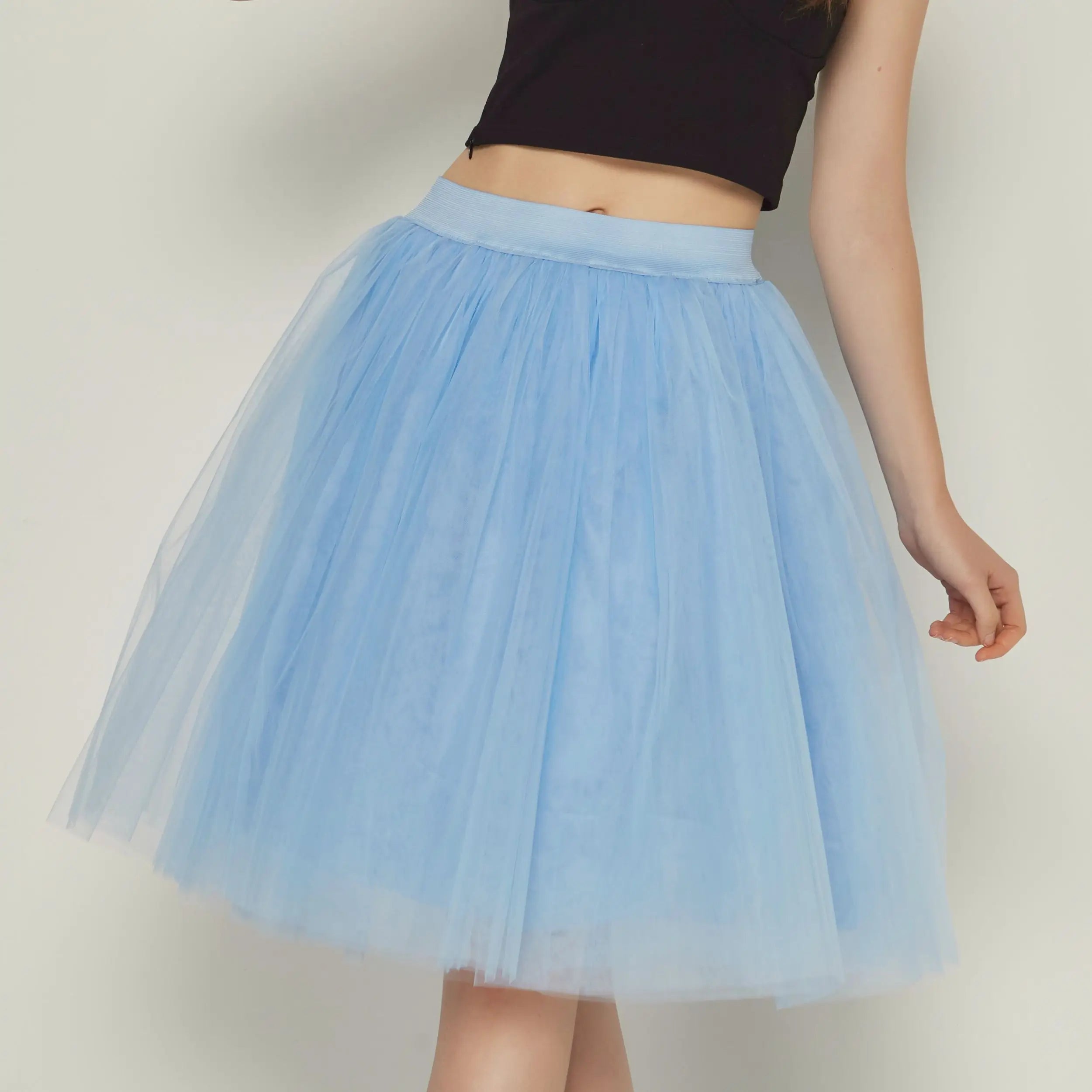 Quality 5 Layers Fashion Tulle Skirt Pleated Skirts Womens Lolita Petticoat Bridesmaids Midi Skirt