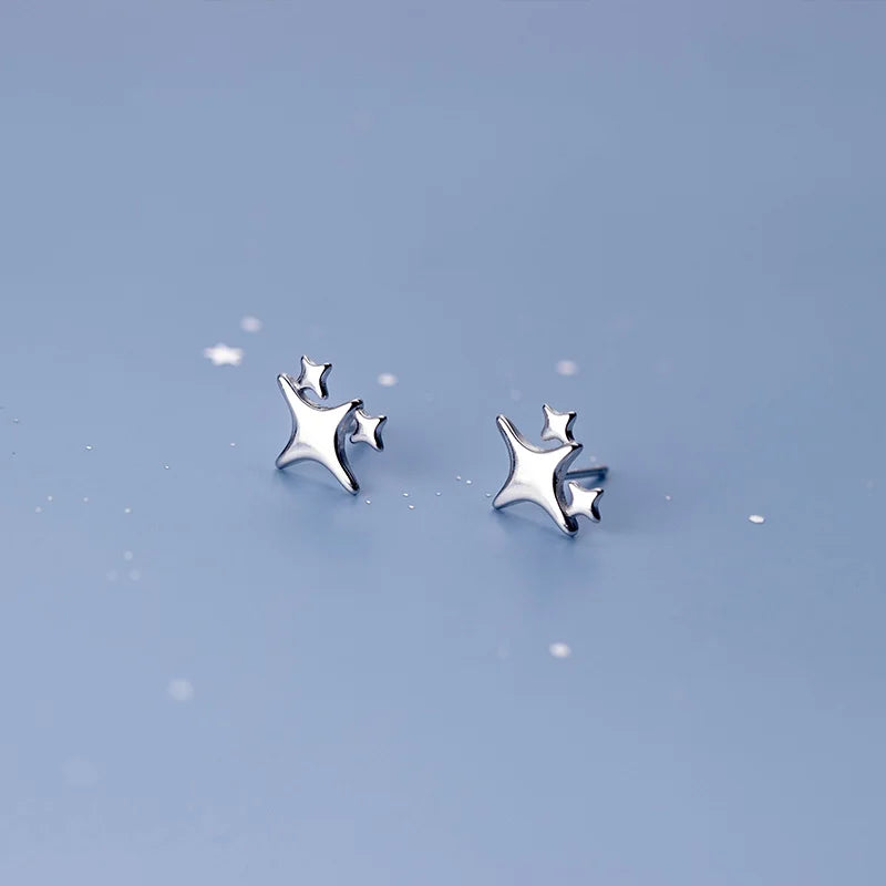 WANTME 925 Sterling Silver Minimalism Fashion Light Star Mini Small Stud Earrings Cute Teen Ear Bone Piercing Jewelry Accessorie