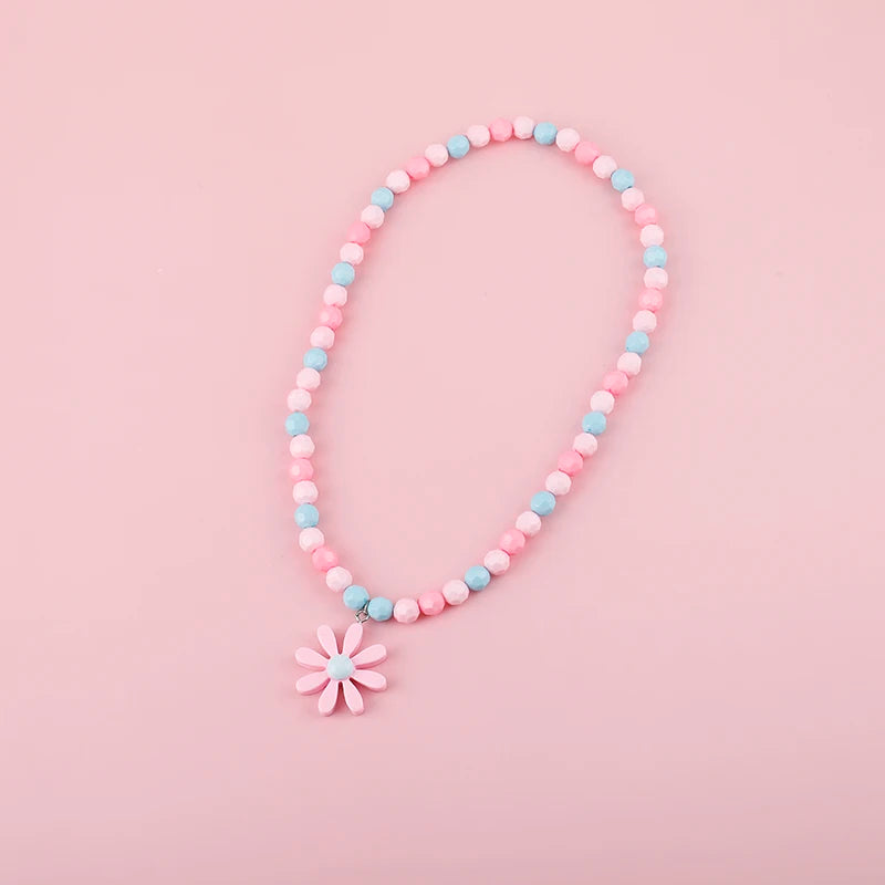 Makersland Pink Cherry Blossom Pendant Beaded Necklace For Children Sweet Princess Necklace Jewelry Kids Charming Gift Wholesale