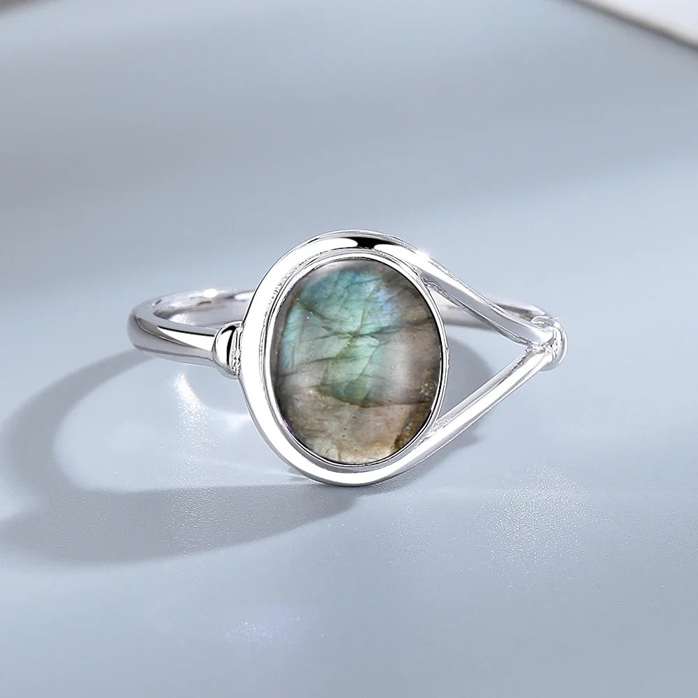 925 Sterling Silver Jewelry Ring 8*10MM Round Natural Moonstone Amethyst Agate Stone Vintage Ring For Women Party Gifts