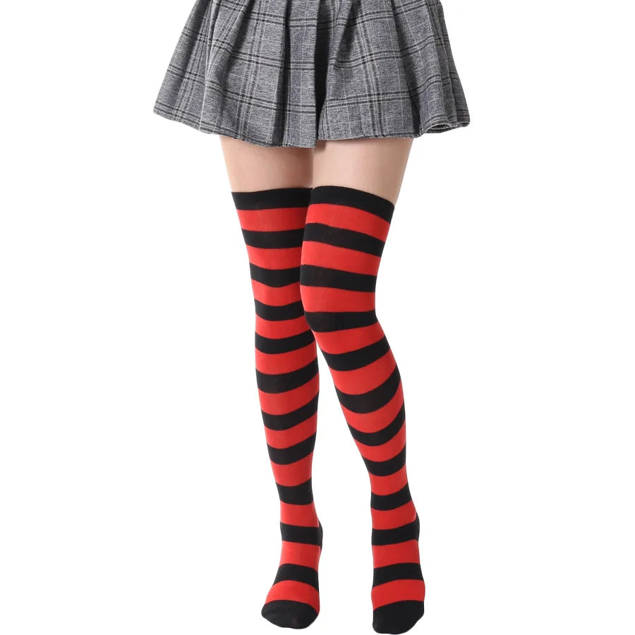 JK Woman Cosplay Stockings Orange Black Strips Lolita Long Socks Over Knee Thigh High Socks Women Compression Socks