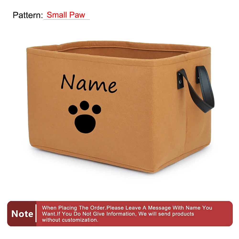 Personalized Pet Toy Storage Basket Felt Cat Dog Toys Storage Box Custom Name Tag Dogs Cloth Home Organize Tool