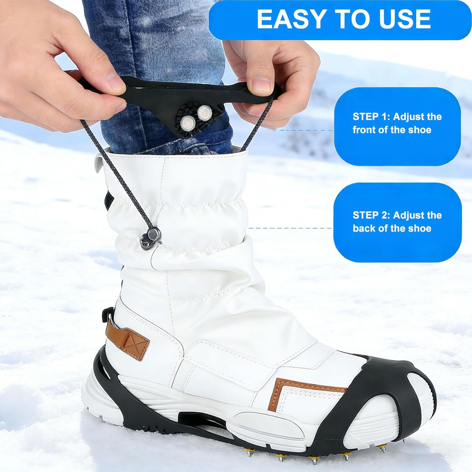 Ice Grips for Shoes and Boots, 2026 New Snow grips over Shoes, Anti-Slip Crampons 10 Studs Traction Cleat for Women Men Kids Hiking Fishing Walking Jogging