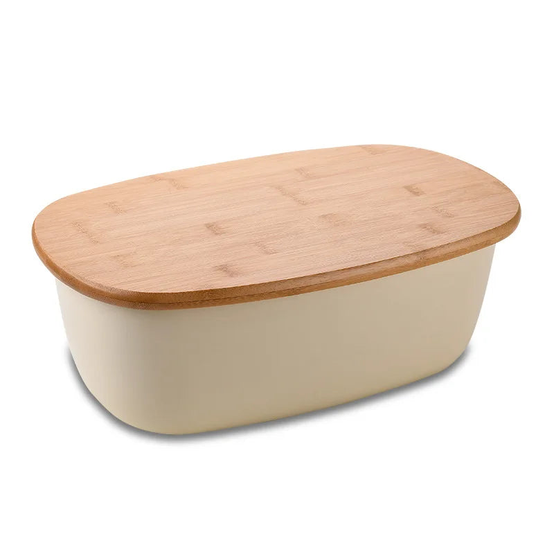 1Pcs Bread Storage Box Storage Container Bread Box Dessert Snack Breadbasket Food Container with Bamboo Lid for Home Kitchen