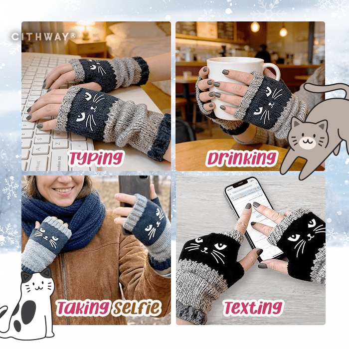 Sfrcord® Meow Winter Cute Fingerless Mittens