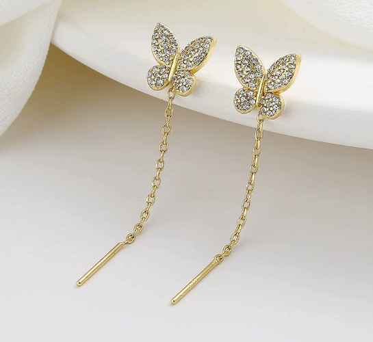 Butterfly Ribbon Threader Earrings - Full Pavé Setting