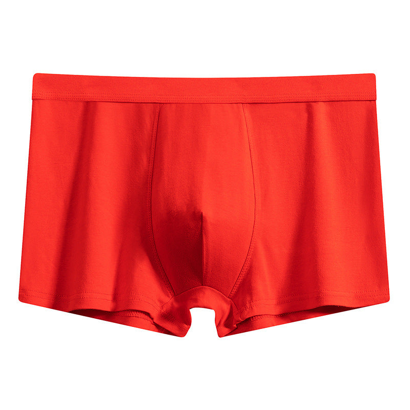 Men's underwear solid color boxers pure cotton loose breathable mid-waist youth boxers