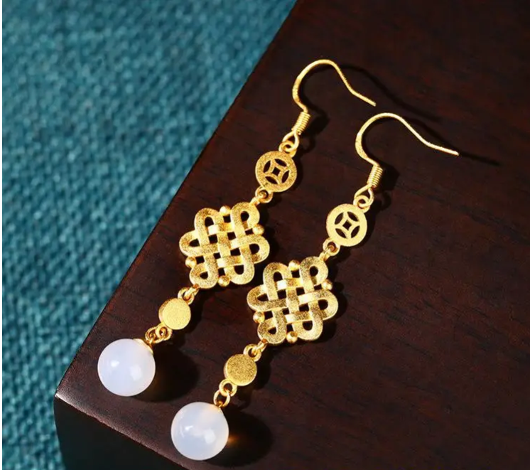 Jade Chinese knot Earrings Women 925 Silver Amulets Jewelry Real Gemstone White Natural Designer Gemstones Chinese Gift