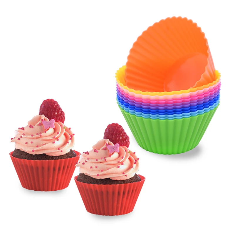 &12pcs/lot Silicone Cake Cup Round Shaped Muffin Cupcake Baking Molds Home Kitchen Cooking Supplies Cake Decorating Tools