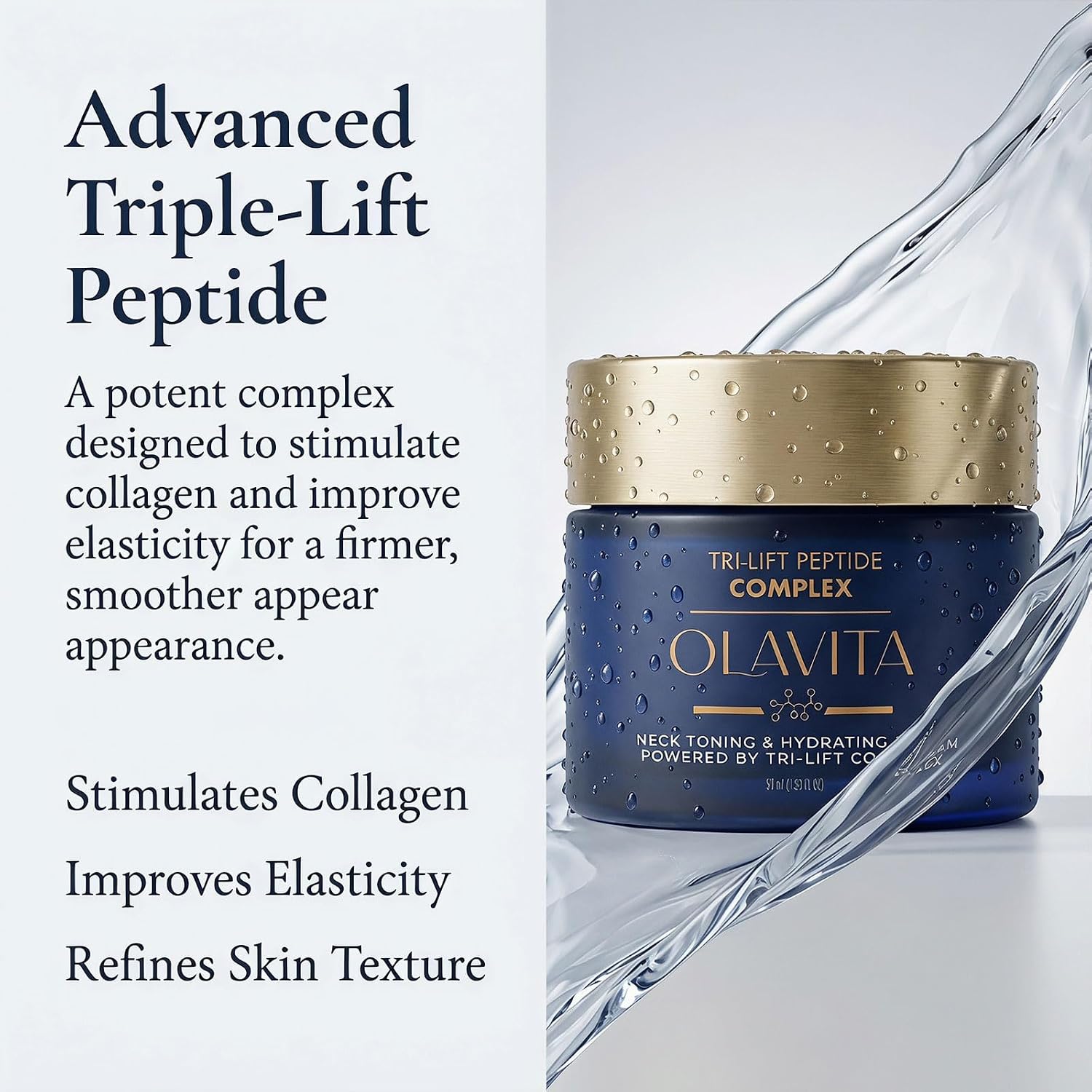 Olavita Tri-Lift Peptide Complex Cream, Tri Lift Peptide Cream, Intensely Moisturizing, Lifting, Plumping, And Firming Skin; Suitable for All Skin Types.