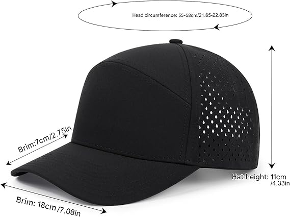 LUCKYSONG Flat Brim Adjustable Performance Hat, Performance Snapback Hats for Men Women Black