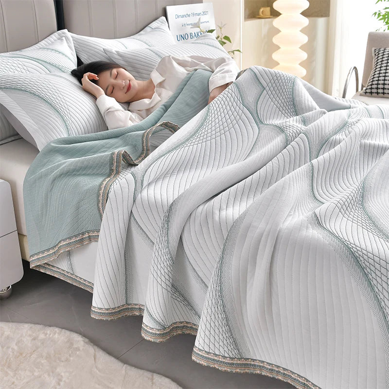 Blanket Jacquard Bedspread Skin-friendly Towel Blankets Simple Style Plaid Single/Queen Air Conditioning Blanket