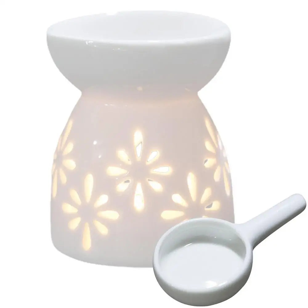 Wax Melt Essential Oil Burner Ceramic Candle Holder White Hollow Design Aromatherapy Tarts Assorted Wax Scented Candle Warmer