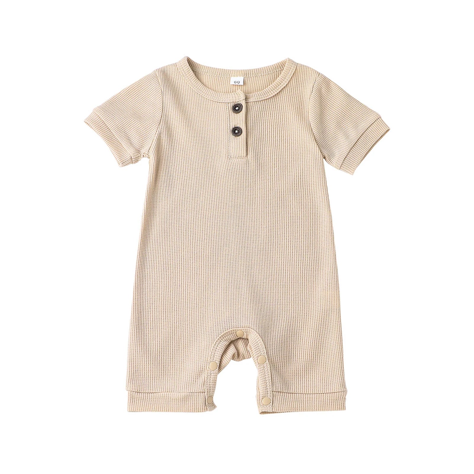 Lovely Baby Girls Boys Romper, Short Sleeve Round Neck Solid Color Ribbed Buttoned Short Pants for Summer Spring, Kids Clothing