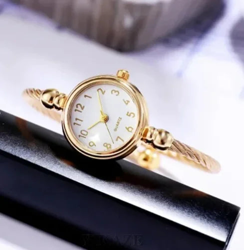 Women Watches Small Gold Bangle Bracelet Watch Stainless Steel Retro Ladies Quartz Wristwatch Fashion Casual Thin Chain Watches