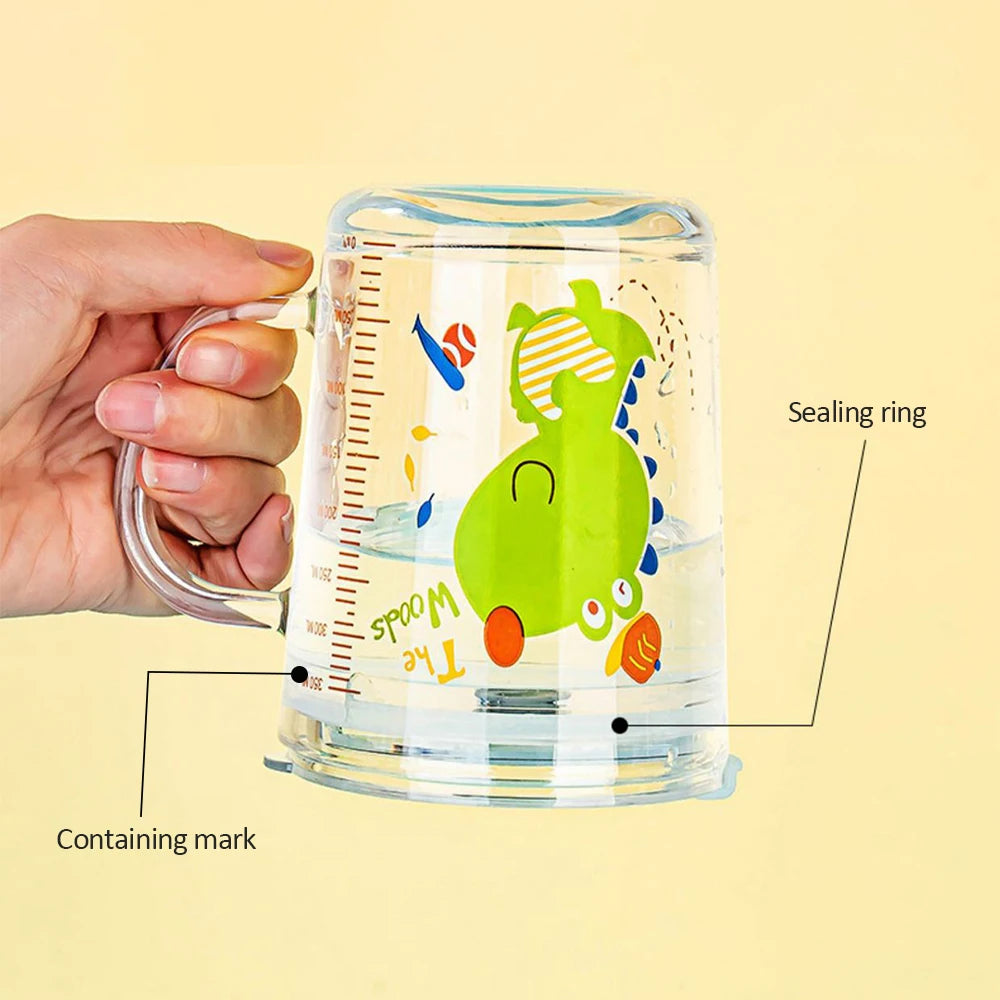 350ml Cute Children Milk Glass Cup With Straw And Lids Cartoon Transparent Breakfast Cup With Scale For Kids Student Water Cup