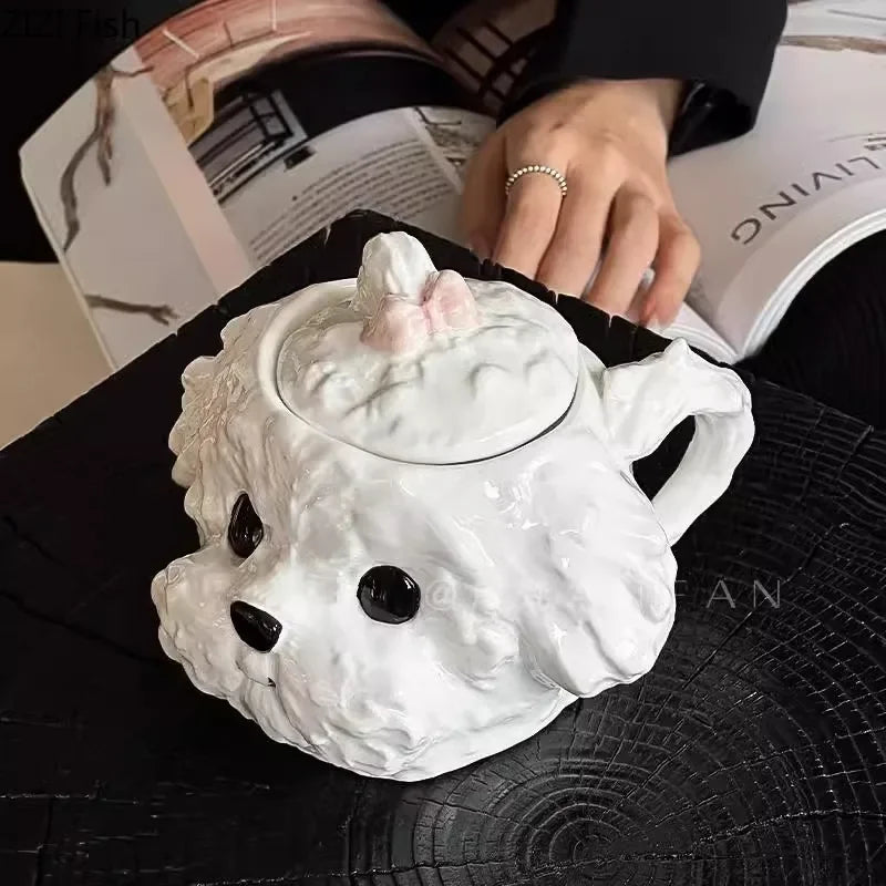 Cute Teddy Dog Shaped Mug Ceramic Cup&saucer Dining Table Coffee Cup Milk Tea Mugs Afternoon Tea Teacup Fruit Juice Container