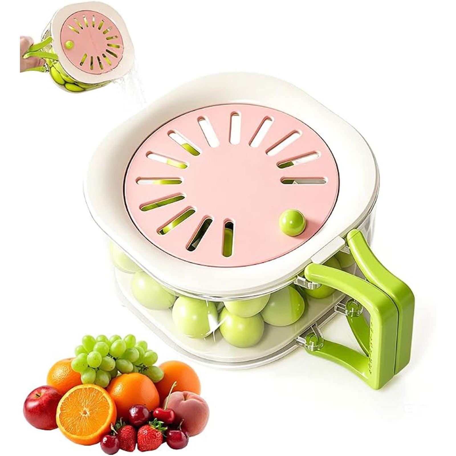 Fruit Vegetable Washing Bowl with Strainer, Multifunctional Berry Lettuce Keeper for Fridge, Portable Colander with Lid for Kitchen(Pink)