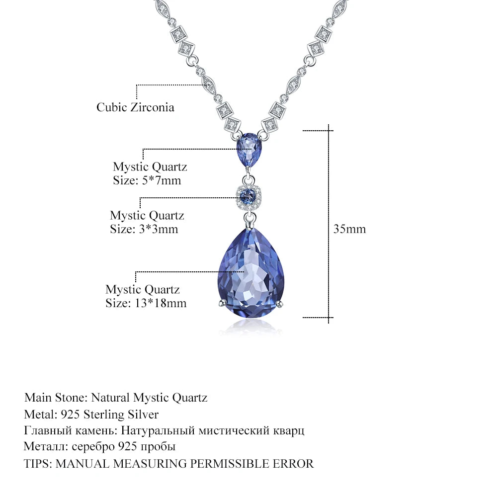 GEM'S BALLET 925 Sterling Silver Jewelry 10.68C Natural  Blue Mystic Quartz Pendant Water Drop Necklace for Women Wedding