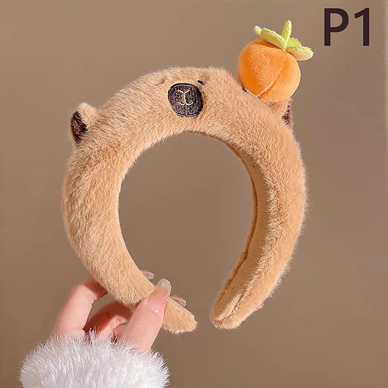 Capybara Kids Plush Headband Cartoon Anime Doll Hair Band Wash Face Bundle Hair Band Autumn/winter Headwear Girl Gift