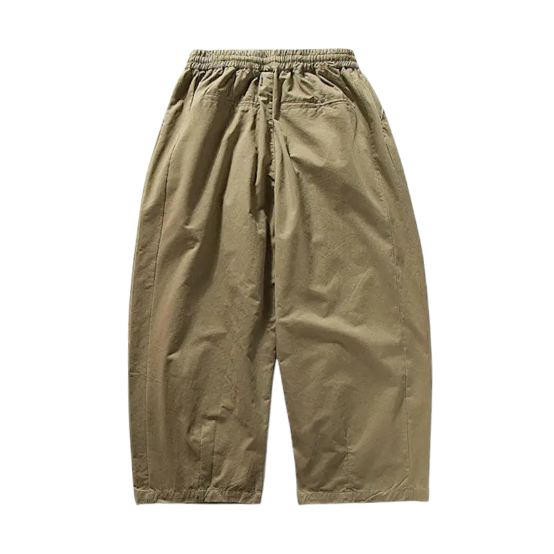 Barrel pleated pants with elastic waist