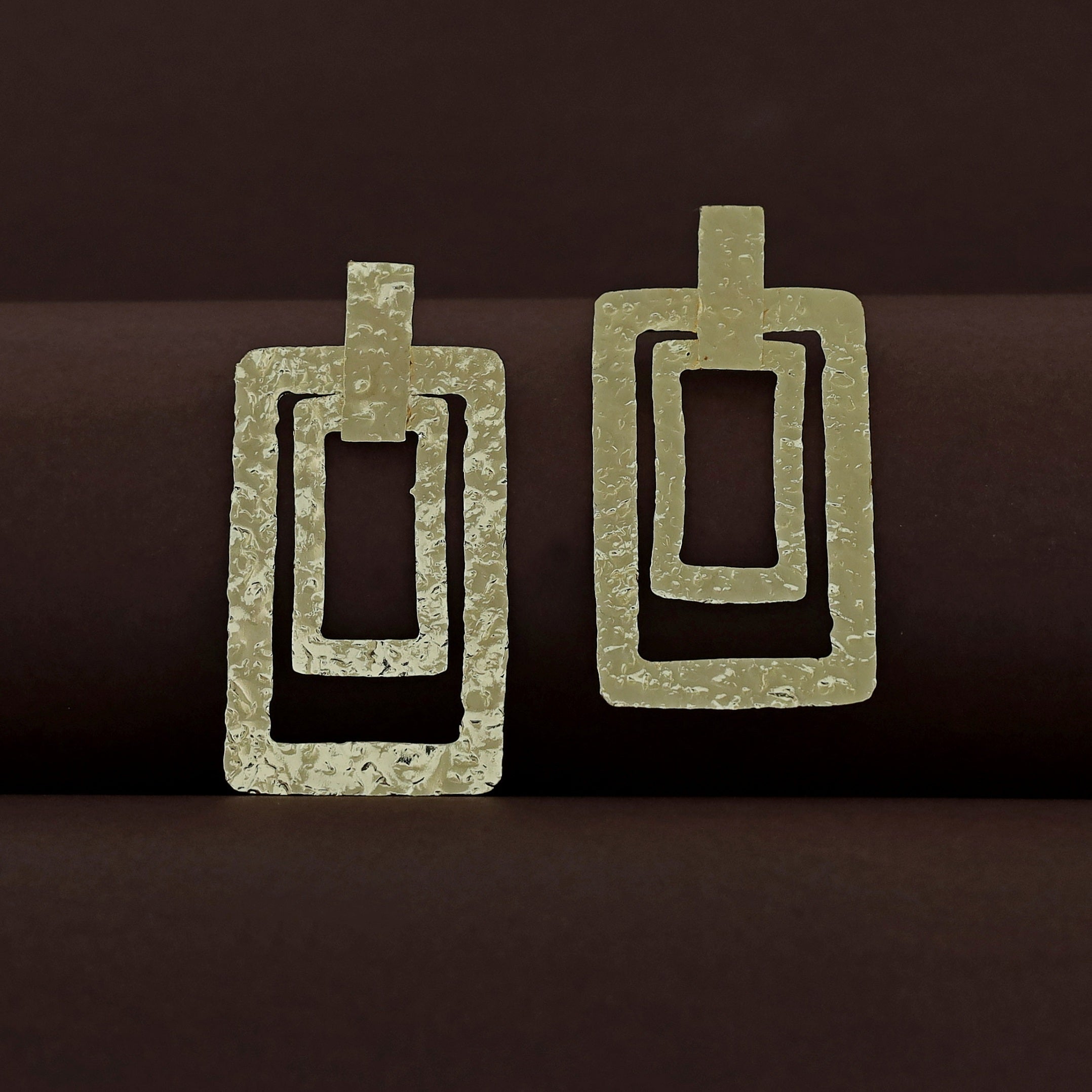 Novalee Golden Textured Dual Rectangle Earring