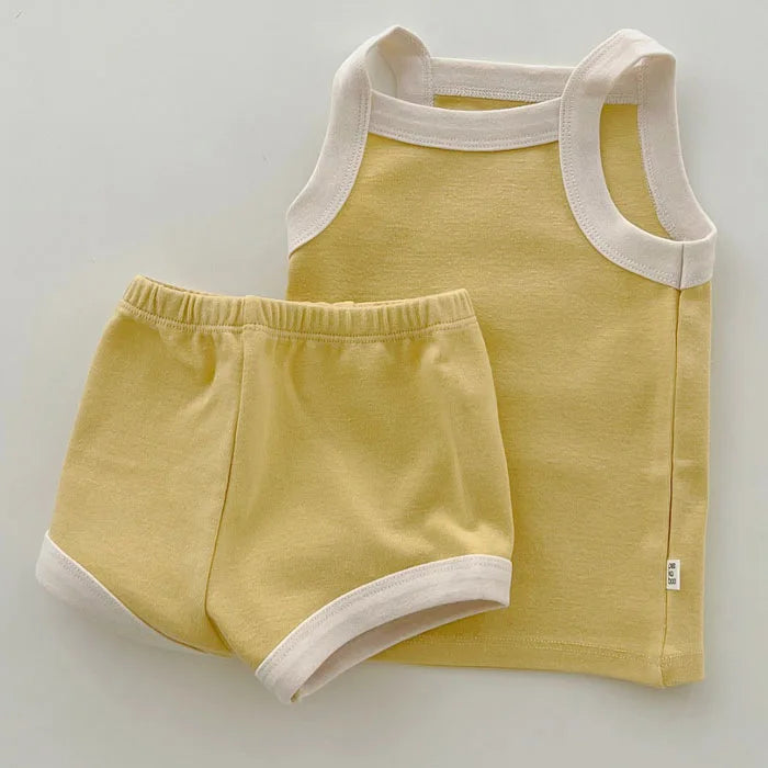 Boy Girl Summer Thin Cotton Vest + Shorts 2pcs Suit