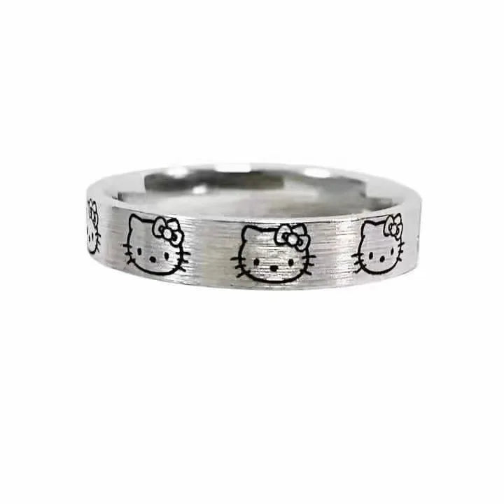 Hello Kitty Rings for Girl Y2K Hello Kitty Accessories Finger Ring Female Bff Ring Cartoon Ring Kawaii Rings Lady Silvery