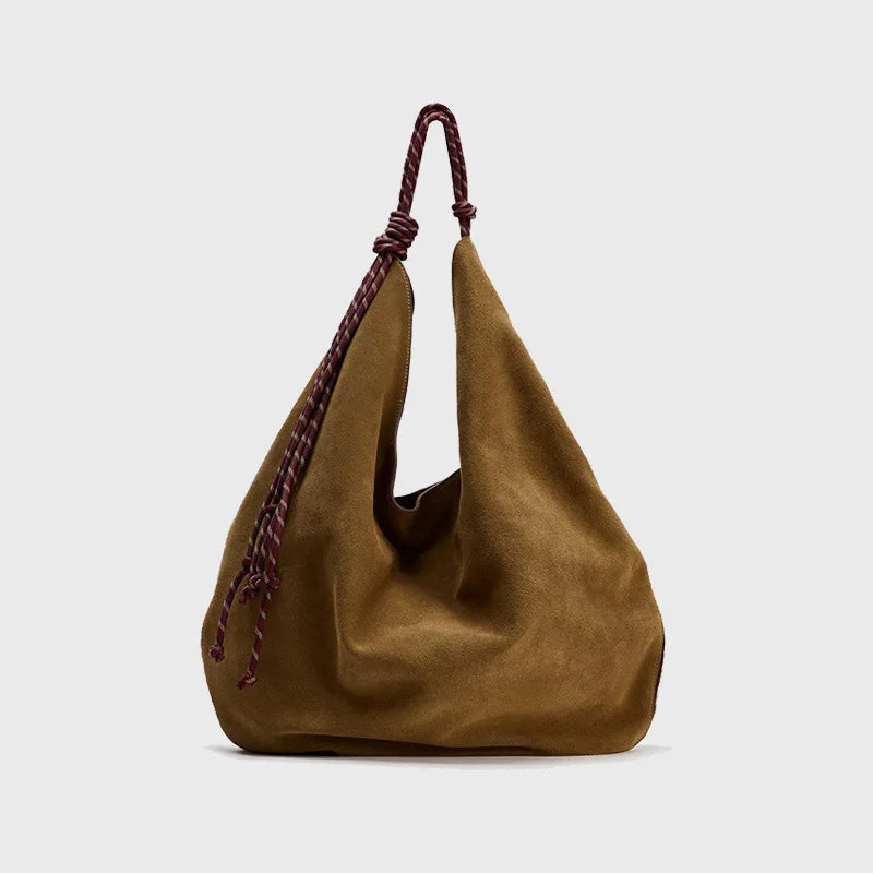 Stylish Tassel Women's Dark Brown Suede Shoulder Bag Luxury Designer Large Capacity Shopping Bag Strappy Handle Underarm Bag