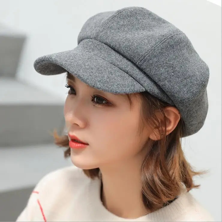 Fashion wild wool Women Beret Autumn Winter Octagonal Cap Hats Stylish Artist Painter Newsboy Caps Black Grey Beret Hats gorras