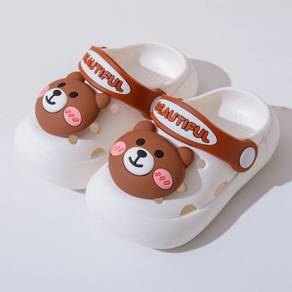 Summer Kids Slippers Sandals Hole Shoes Cute Personality Three-Dimensional Bears Soft Soles Comfortable Boys Girls Slippers