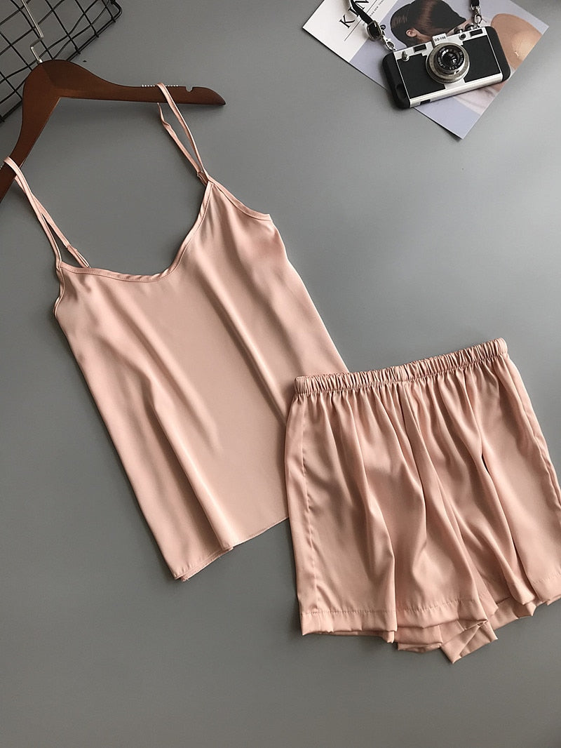 Solid Color Women Pajamas Camisole Pajama Set Woman Summer Vest Shorts Suit