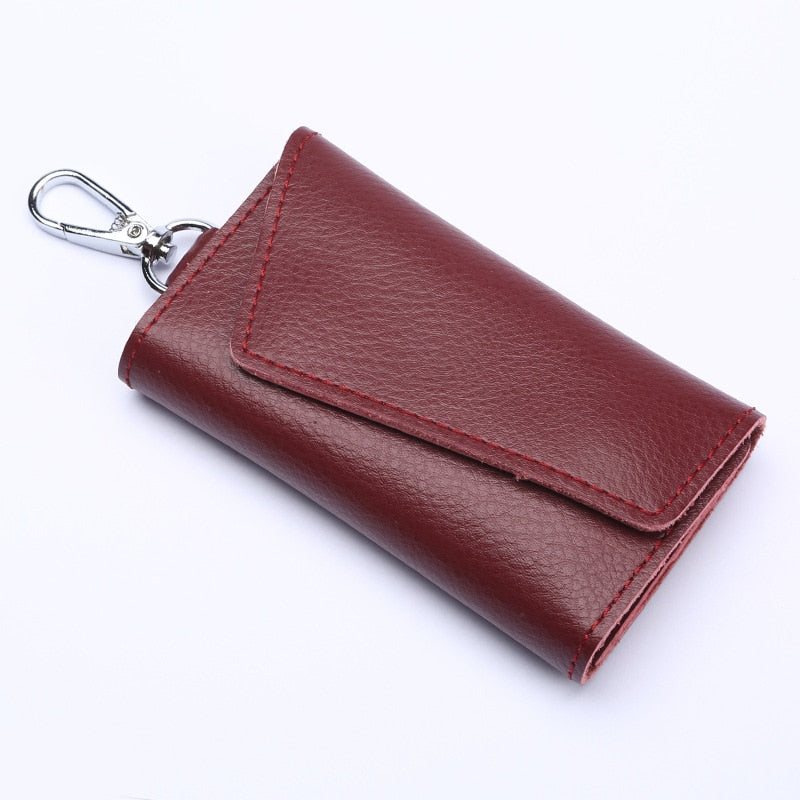 Genuine Leather Keychain Men Women Key Holder Organizer Pouch Cow Split Car Key Wallet Housekeeper Key Case Mini Card Bag