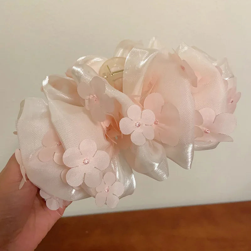 Summer Sweet Multi-layer Mesh Tulle Big Bow Hair Claw Clips for Women Elegant Bowknot Ponytail clip New Headdress Accessories