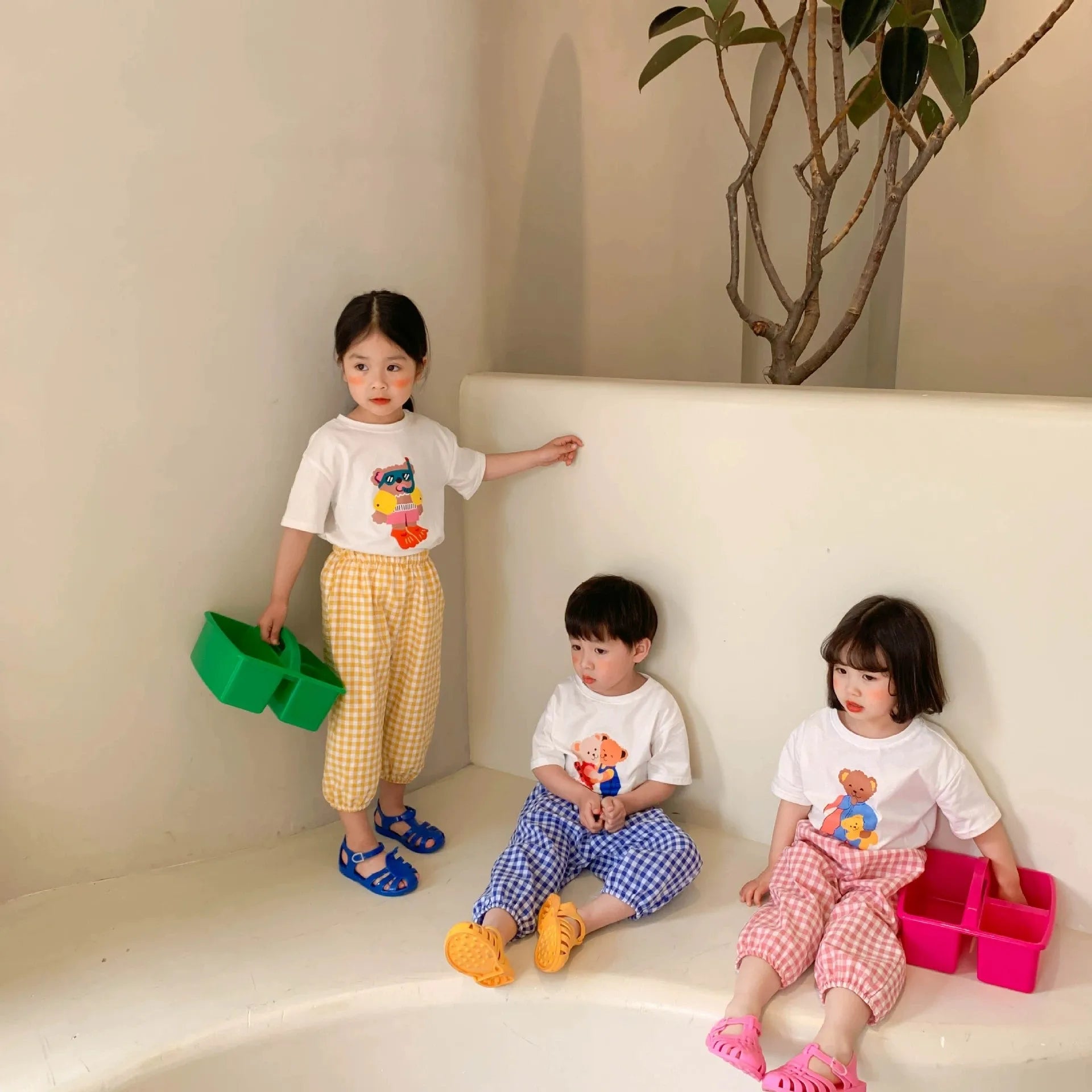 Children's Wear Set Printed Bear Lovely Baby Girl Boy Short Sleeve T-shirt Pants Kids Clothing Summer Casual Outfits 6m-6y Suit