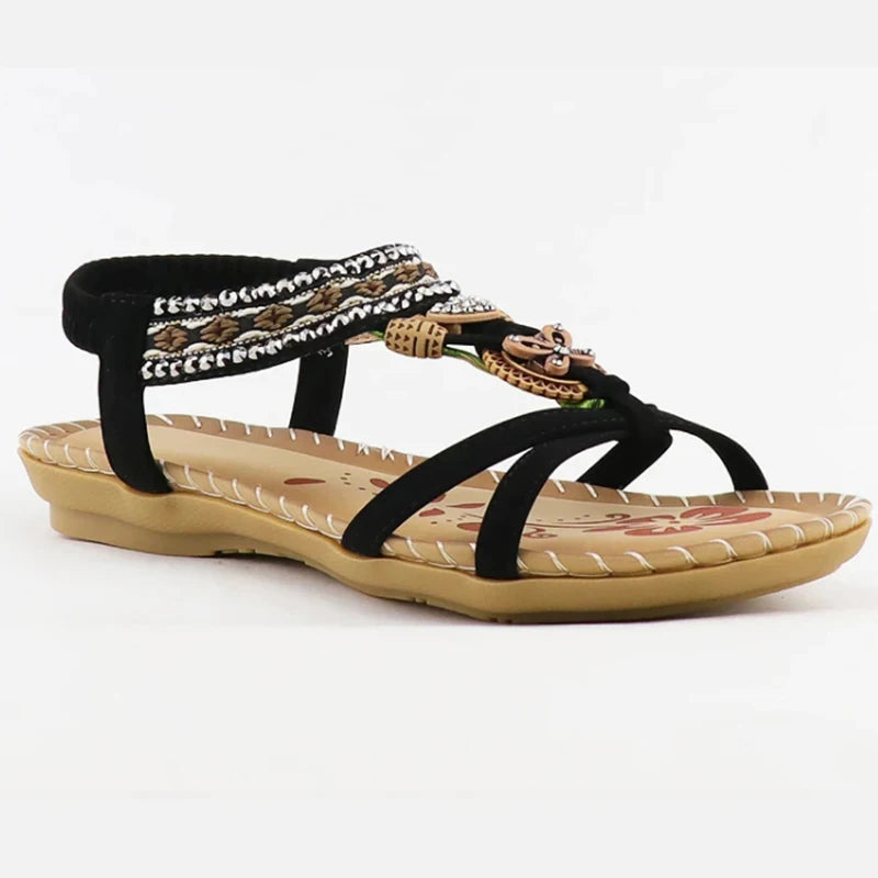 Rimocy Summer Women Bohemian Sandals 2023 Crystal Foam Non-slip Sandalias Mujer Elastic Band Strap Low Heels Rome Shoes Sandals