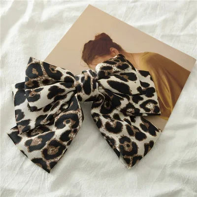 New Fashion Leopard Big Bow Fabric Hairpin Spring Clip Barrettes Women Girls Hair Accessories Headdress