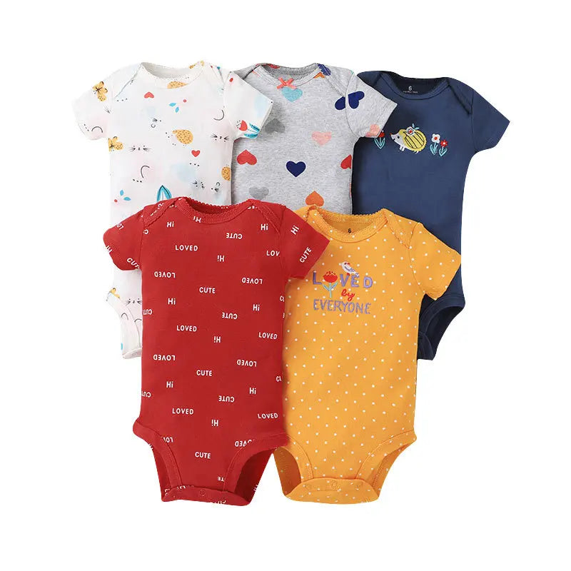 5Pieces Unisex Baby Bodysuits Fashion Body Suits Short Sleeve Newborn Infant Jumpsuit Cartoon Baby Boy Girl Clothes Set Summer